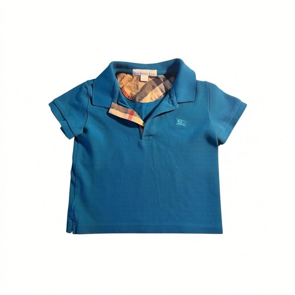 Burberry Children Blue Polo Shirt Size 3Y Nova Check Collar Embroidered Logo